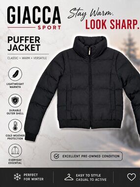 Giacca Sport Black Cropped Puffer Jacket Small Down Filled Quilted Zip Up Coat